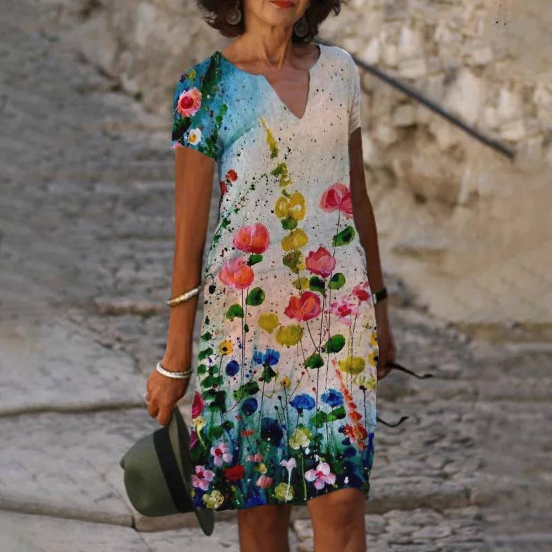 Chic Floral V Neck Summer Dress