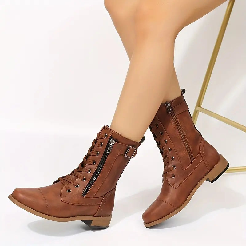 Women's Low Cut Lace Up Ankle Boots Comfortable - VibreMode