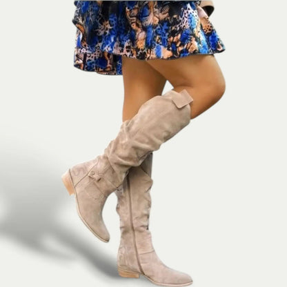 Women's Suede Cowboy Boots Low Heel Comfortable - VibreMode