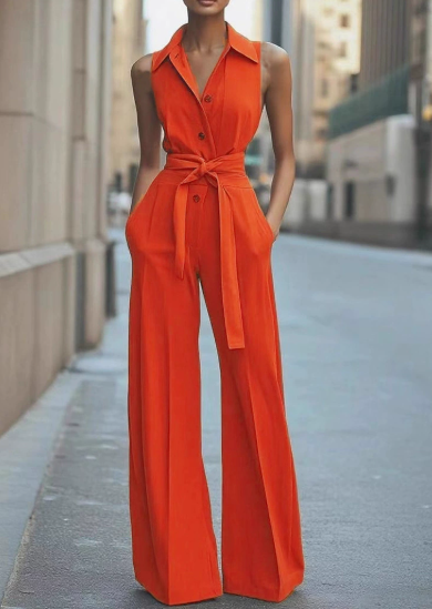 Chic Ladies Summer Waist Belt Jumpsuit - VibreMode