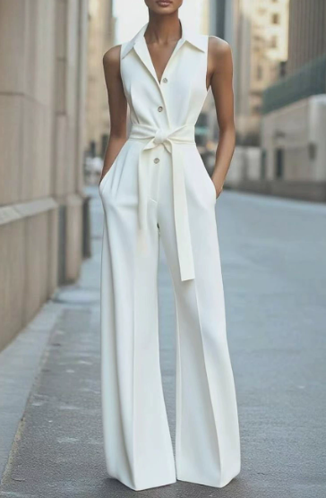 Chic Ladies Summer Waist Belt Jumpsuit