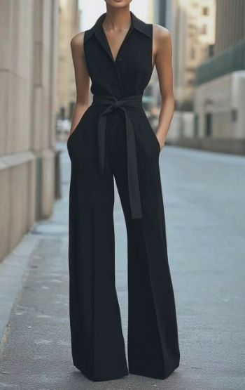 Chic Ladies Summer Waist Belt Jumpsuit