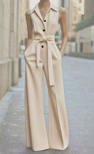Chic Ladies Summer Waist Belt Jumpsuit