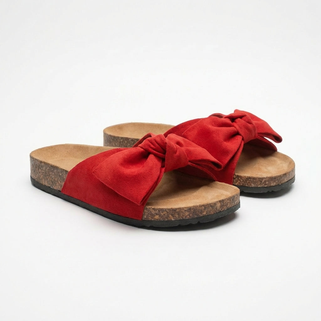 Comfy Womens Slide Sandals with Cute Bow Detail