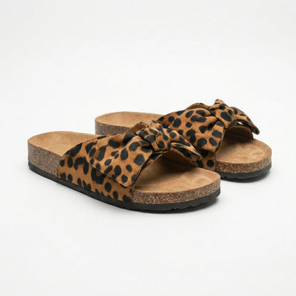 Comfy Womens Slide Sandals with Cute Bow Detail