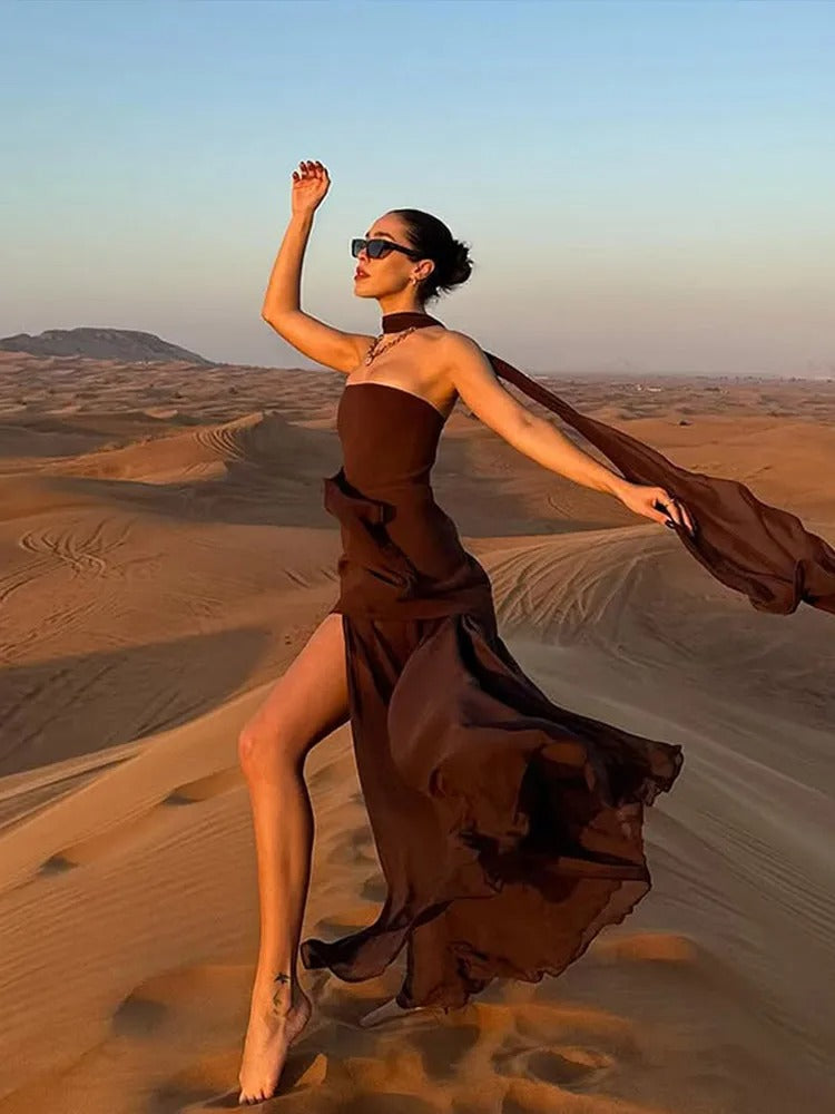 Sleeveless Deep-Slit Formal Gown