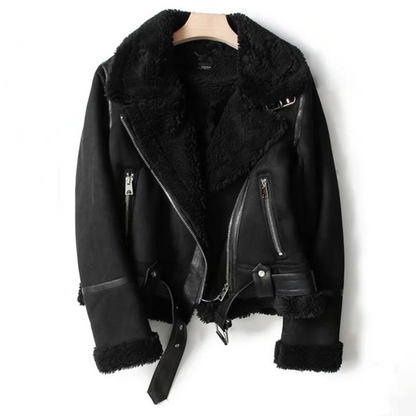 Women's Leather Jacket Sherpa Lined Winter Tan
