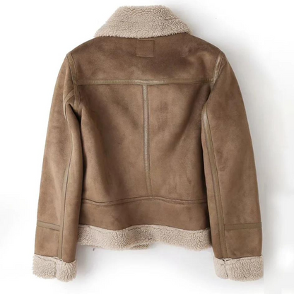Women's Leather Jacket Sherpa Lined Winter Tan