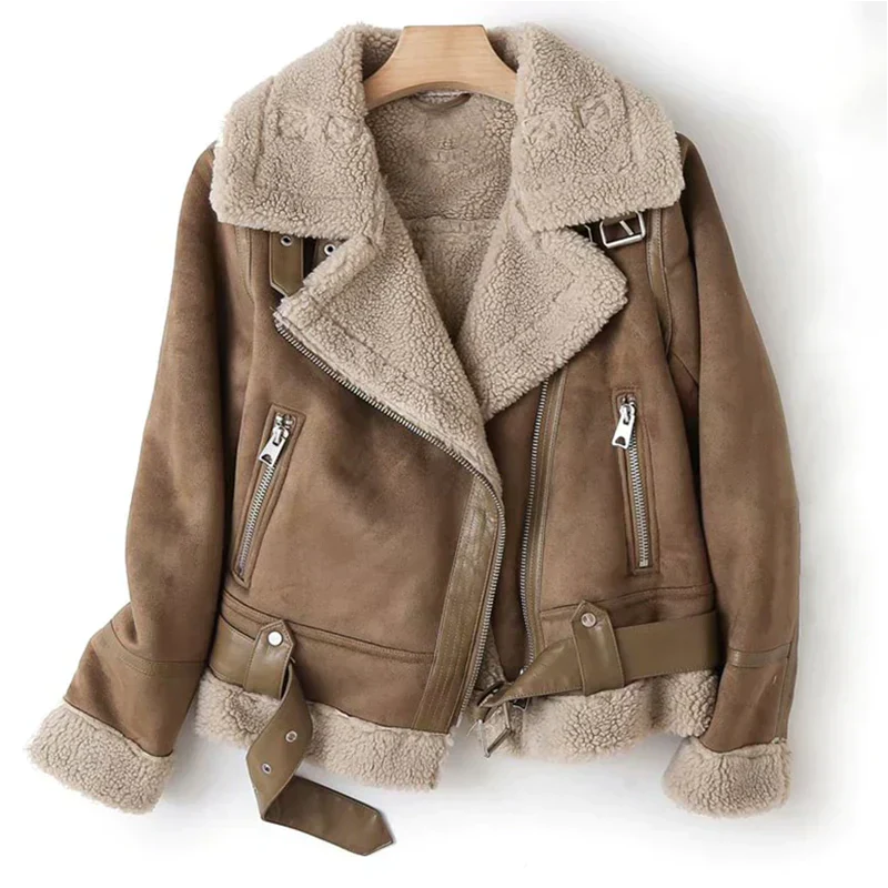 Women's Leather Jacket Sherpa Lined Winter Tan - VibreMode