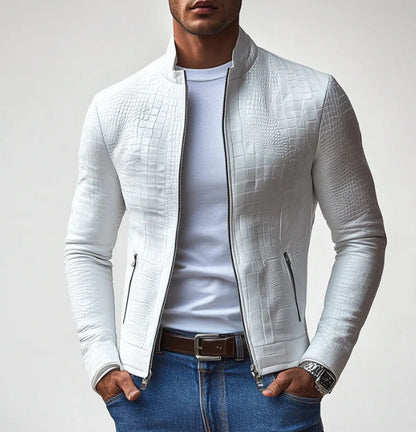 Men's Leather Stand Collar Jacket - VibreMode