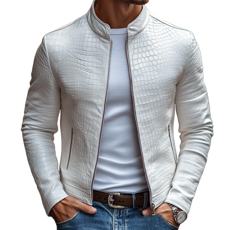 Men's Leather Stand Collar Jacket