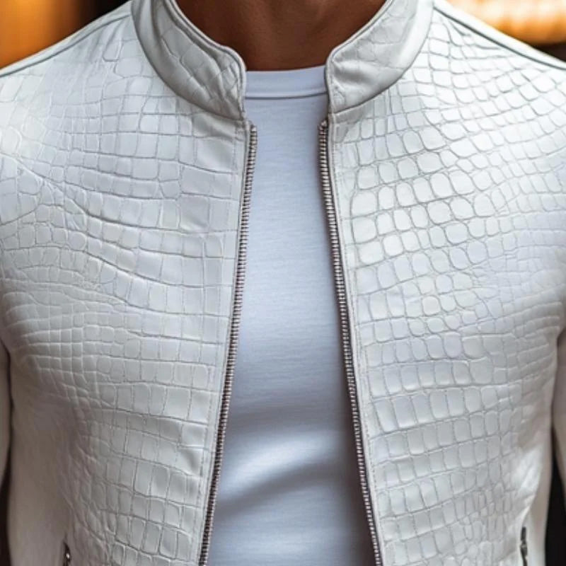 Men's Leather Stand Collar Jacket