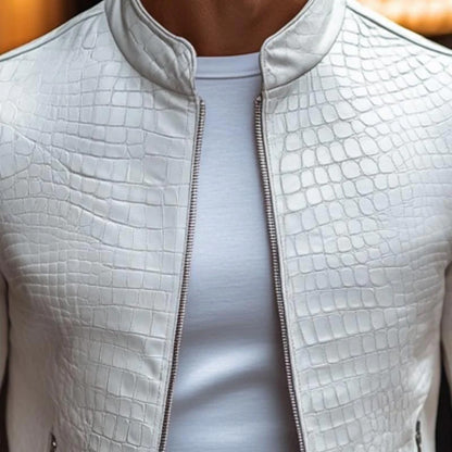 Men's Leather Stand Collar Jacket