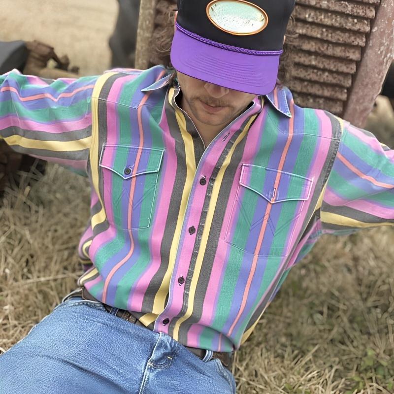 Men's Retro Striped Long Sleeve Shirt - VibreMode
