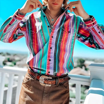 Men's Retro Striped Long Sleeve Shirt