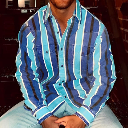Men's Retro Striped Long Sleeve Shirt