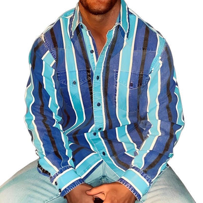 Men's Retro Striped Long Sleeve Shirt