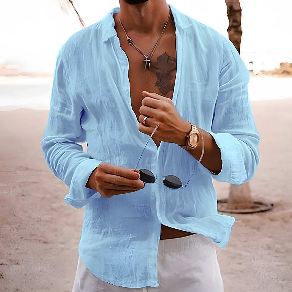 Albridge Men's Cotton Linen Dress Shirt Long Sleeve