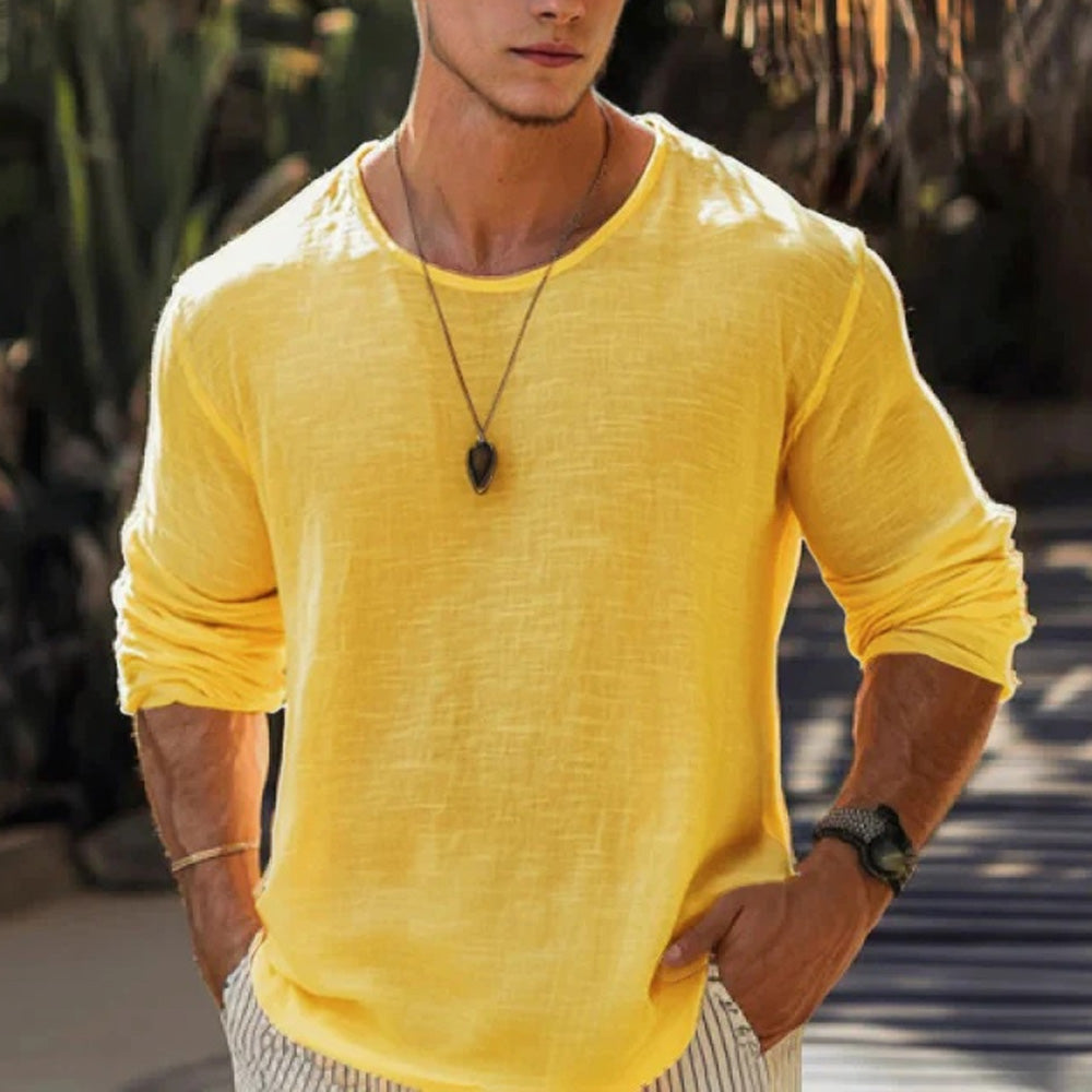 Men's Cotton Linen Long Sleeve Shirt - VibreMode