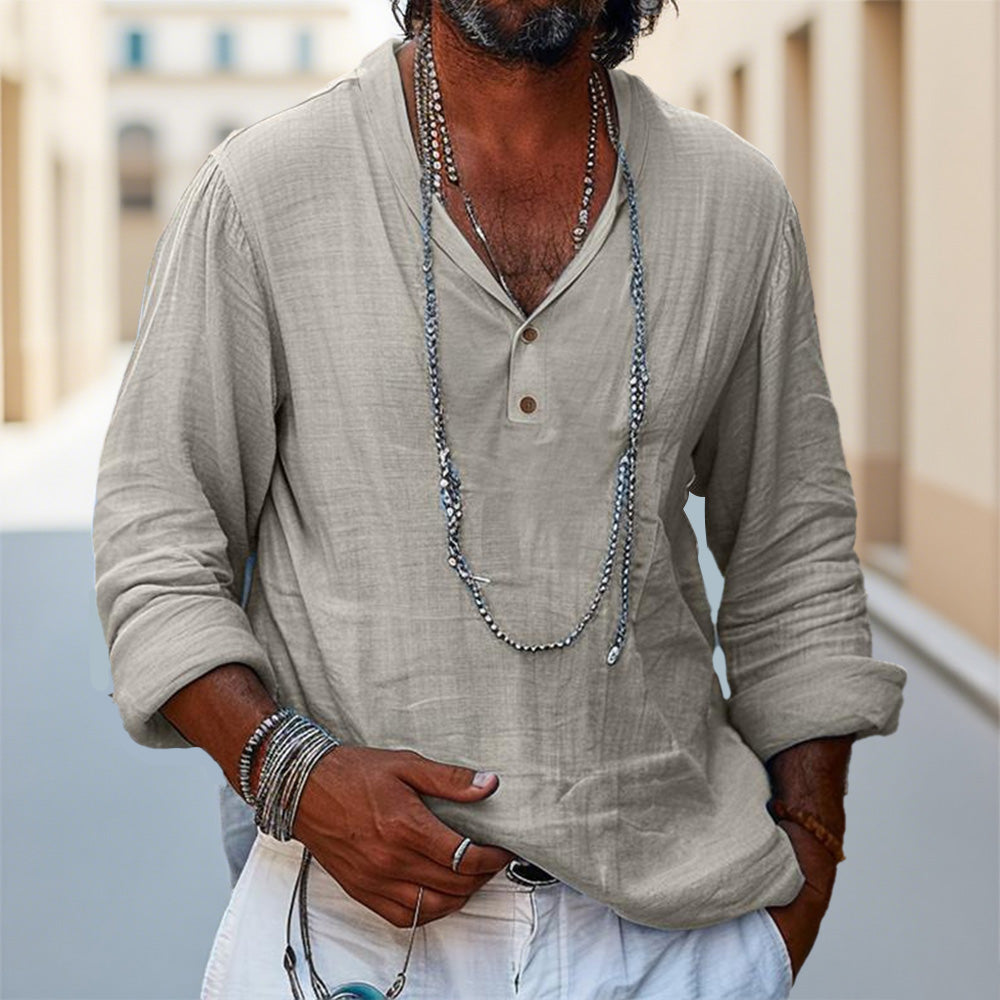 Men's Relaxed Fit Cotton Linen Shirt
