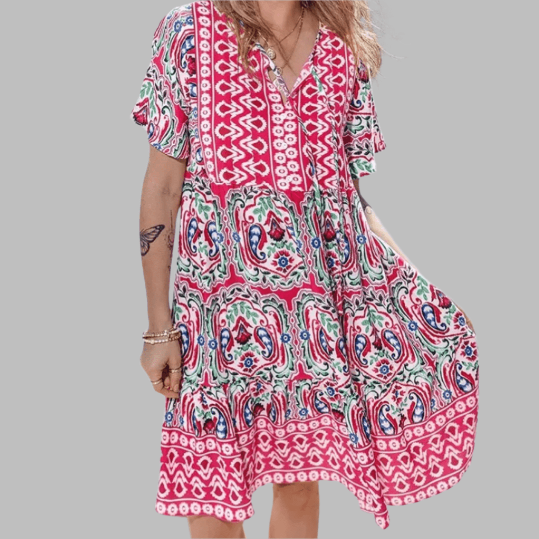 Vibrant Floral Layered Midi Summer Dress