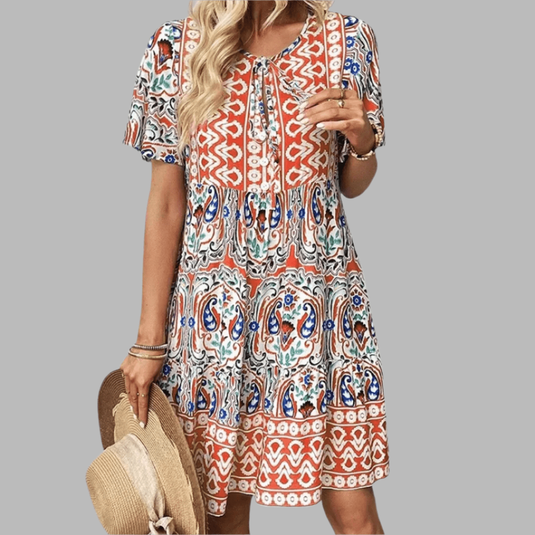 Vibrant Floral Layered Midi Summer Dress