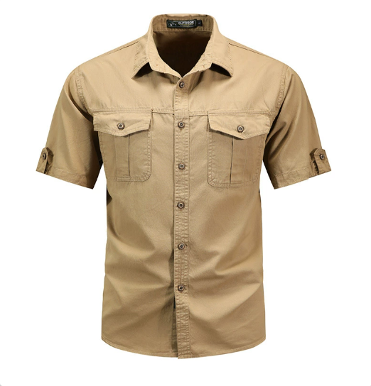 Men's Short Sleeve Shirt Cotton Dual Pockets White - VibreMode