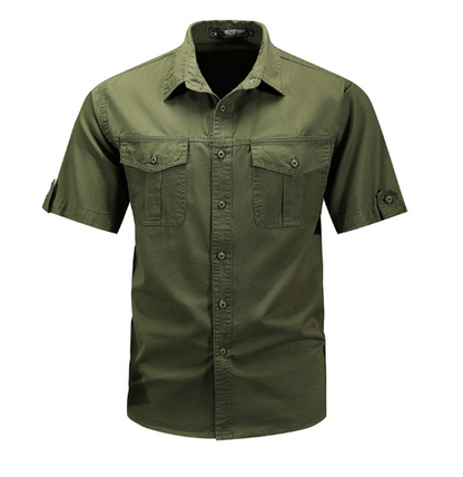 Men's Short Sleeve Shirt Cotton Dual Pockets White