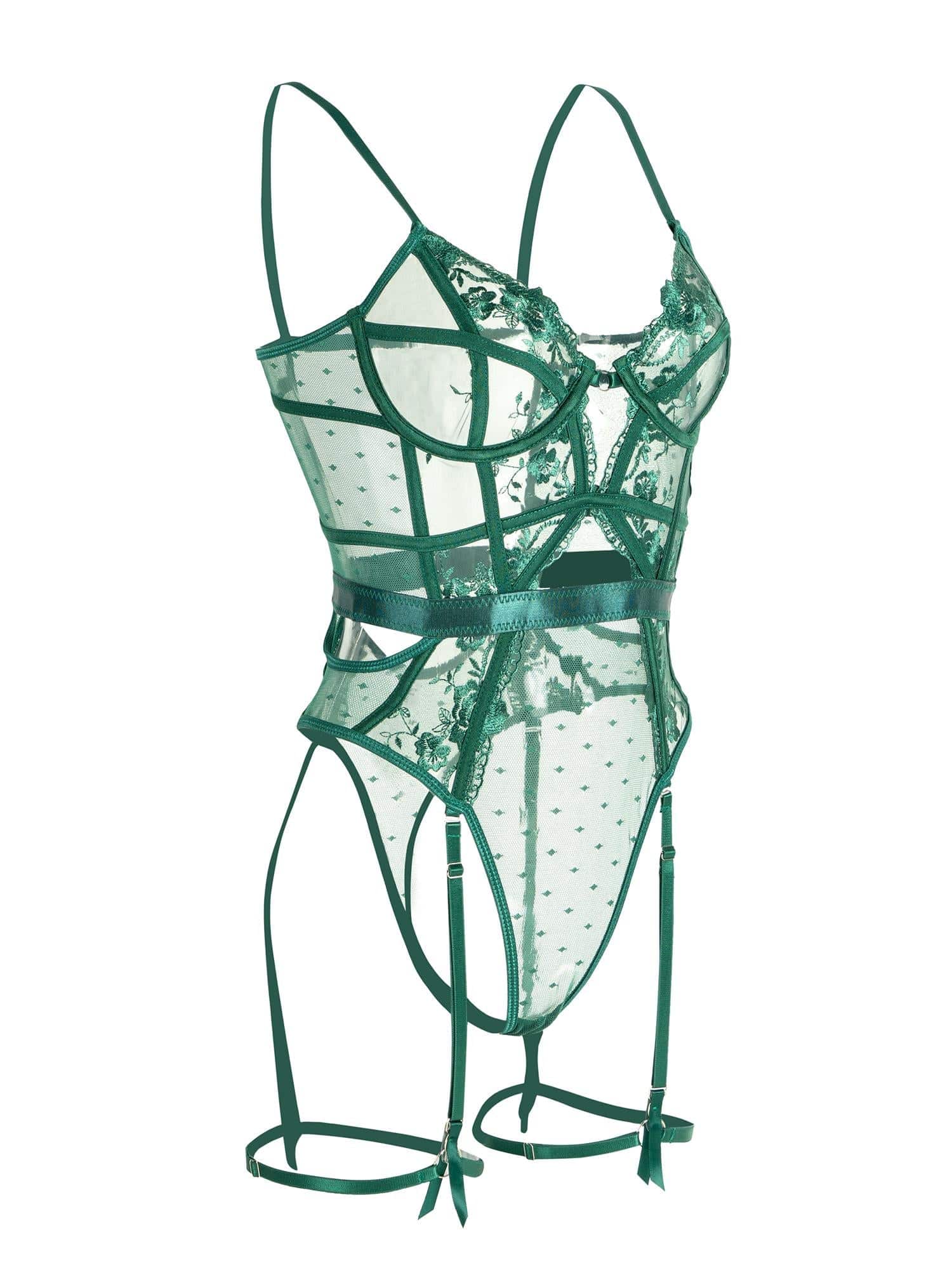 Groene Kanten Bodysuit met Beugel-BH - SkinzLine