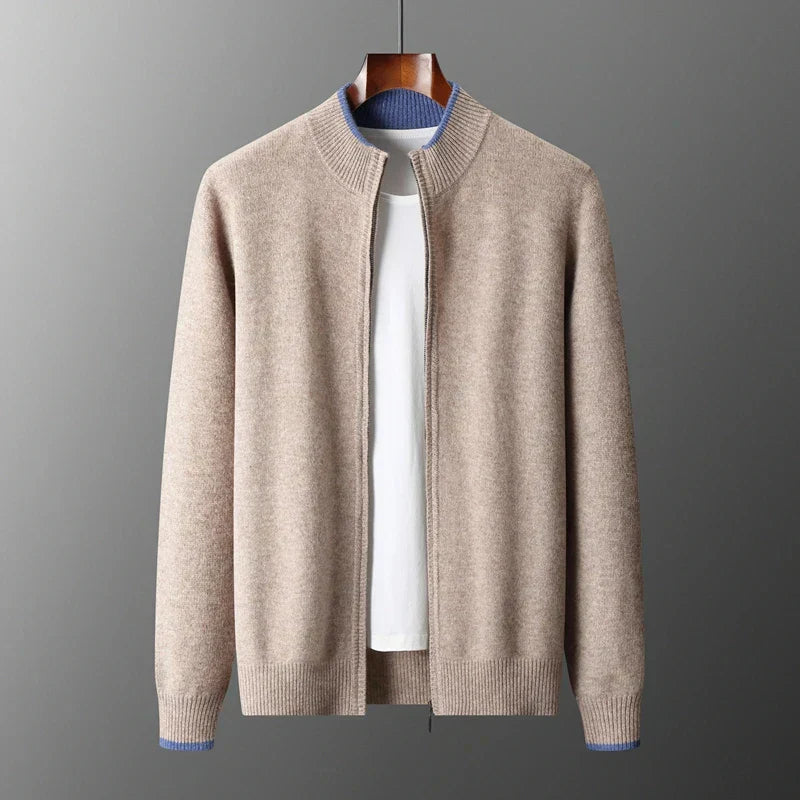 Men's Cashmere Zip Jacket Warm Beige