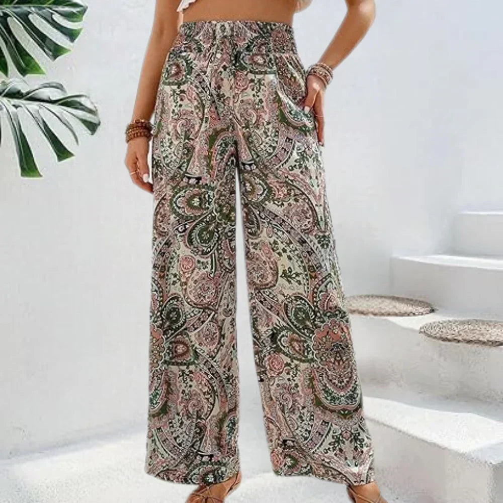 Women's Wide Leg Trousers Slanted Pockets Bohemian Style