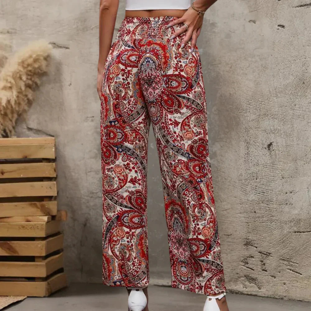 Women's Wide Leg Trousers Slanted Pockets Bohemian Style