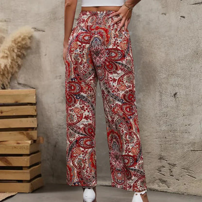 Women's Wide Leg Trousers Slanted Pockets Bohemian Style