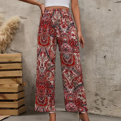 Women's Wide Leg Trousers Slanted Pockets Bohemian Style