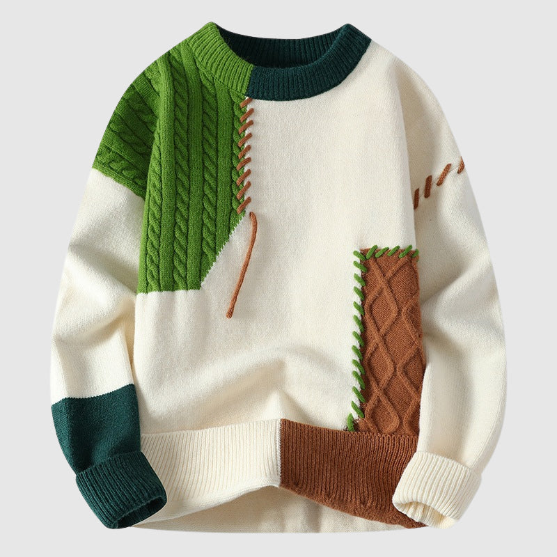 Men's Cable Knit Sweater Color Block Design