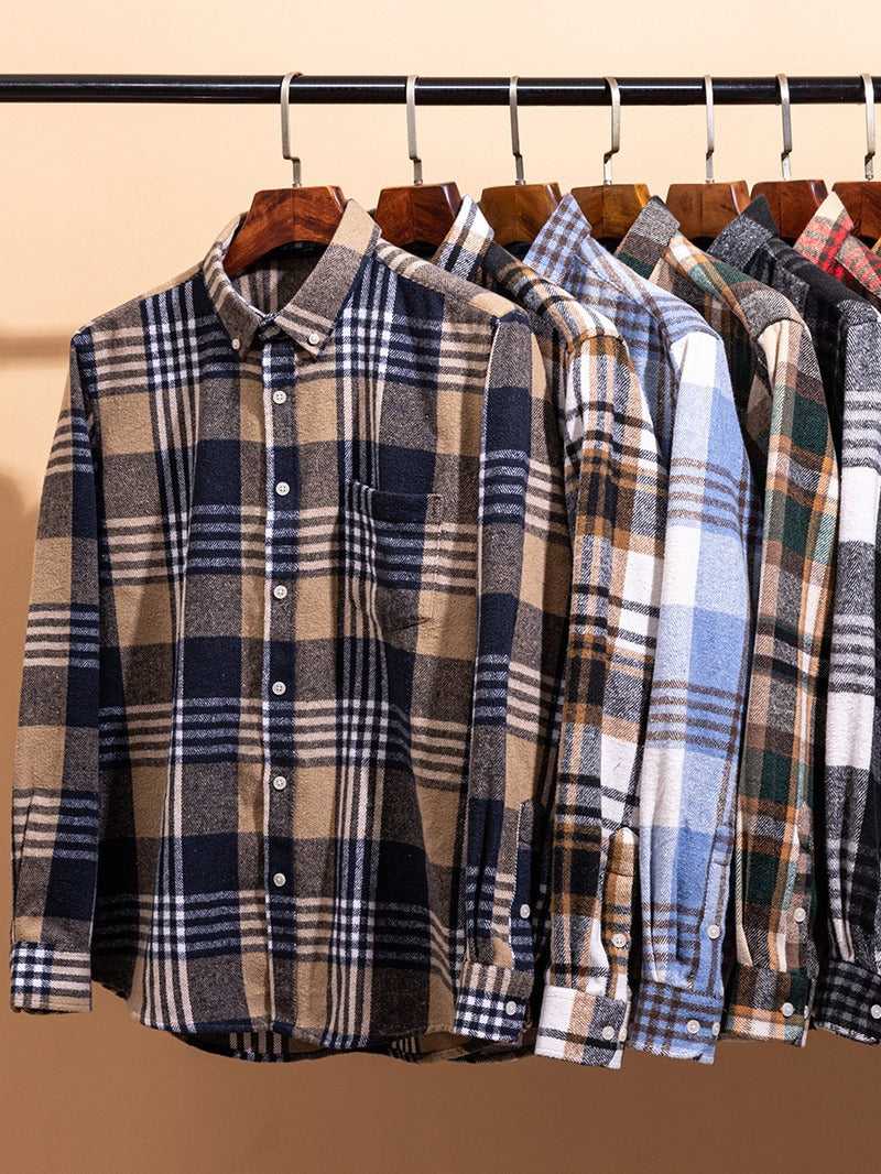 Men's Plaid Long Sleeve Shirt Button Front