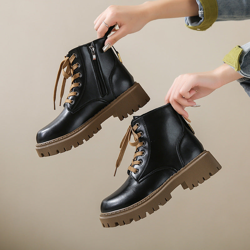 Women's Round Toe Boots Side Zipper