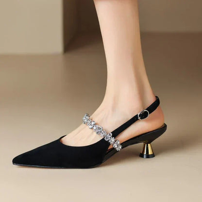 Women's Crystal Slingback Heels Pointed Toe Pumps