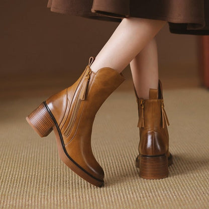 Women's Ankle Boots Zipper Block Heel