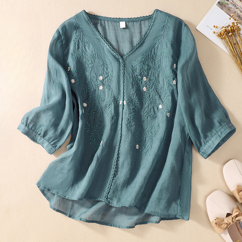 Women's V-Neck Linen Blouse