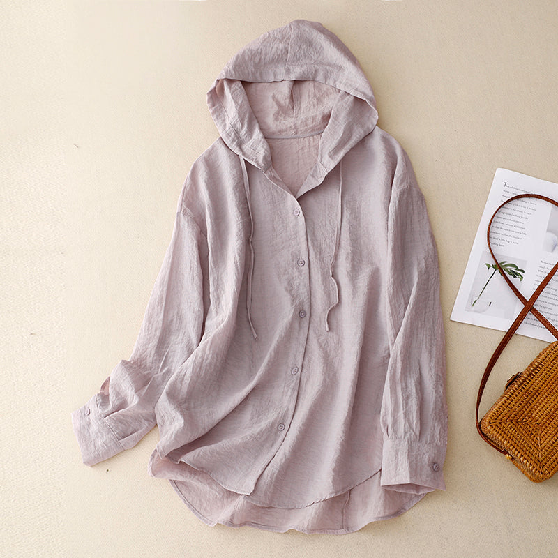 Women's Hooded Button Front Blouse - VibreMode