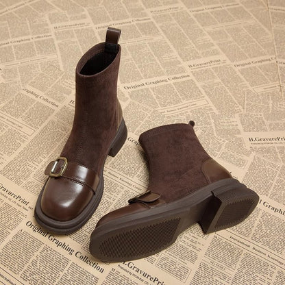 Women's Ankle Boots Chunky Sole Buckle Detail - VibreMode