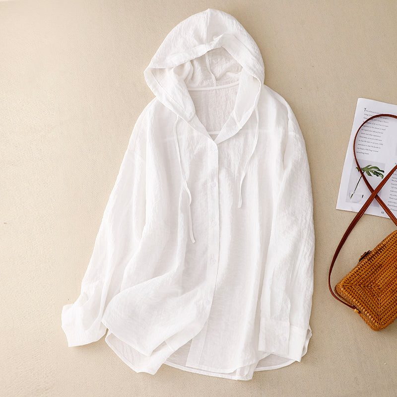 Women's Hooded Button Front Blouse