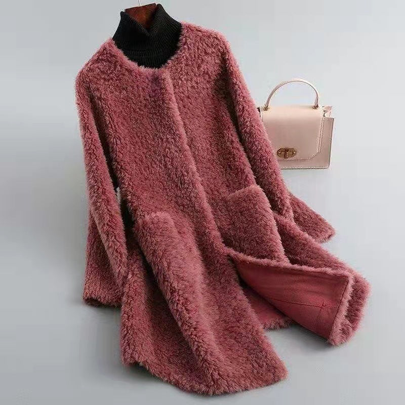 Women's Oversized Shaggy Knee Length Coat Comfortable - VibreMode