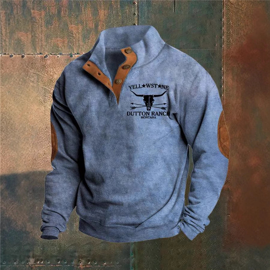 Men's Graphic Sweatshirt Button Neck
