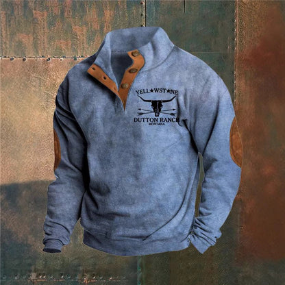 Men's Graphic Sweatshirt Button Neck