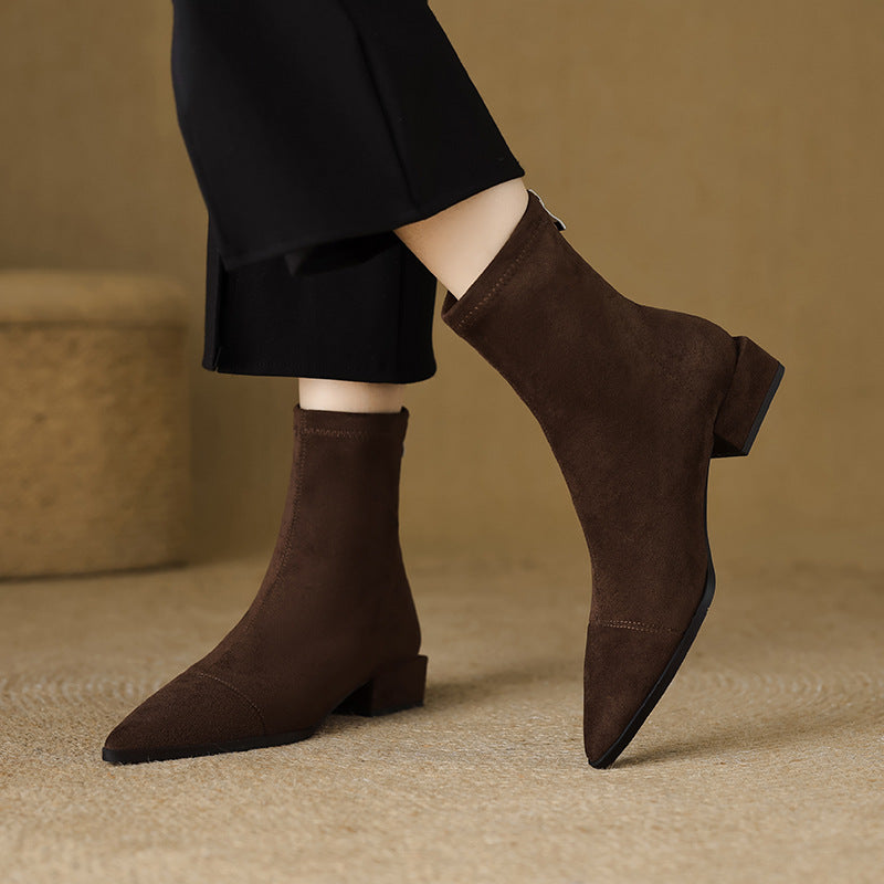 Women's Pointed Toe Ankle Boots Block Heel - VibreMode