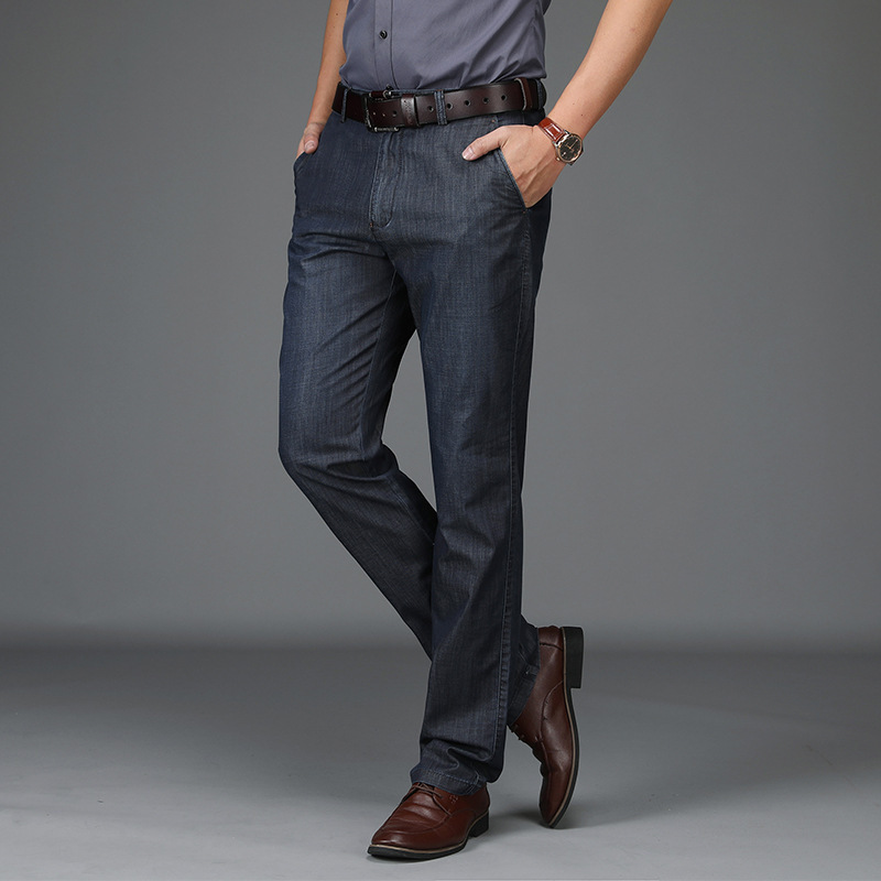 Men's Straight Leg Pants Cotton Belted Front Pockets