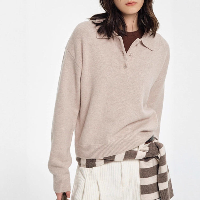Women's Polo Sweater Relaxed Fit Cozy Comfort - VibreMode