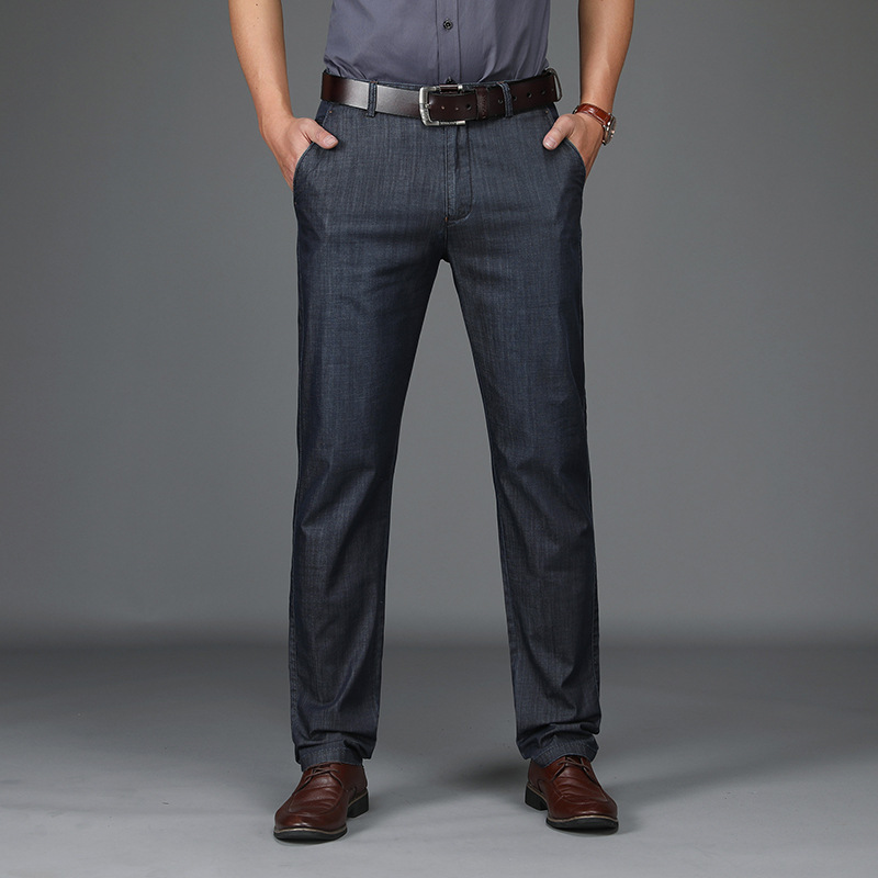 Men's Straight Leg Pants Cotton Belted Front Pockets